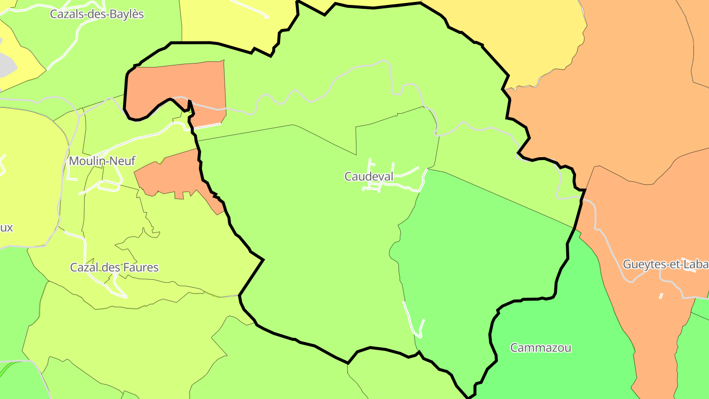 Carte des prix de l'immobilier Caudeval