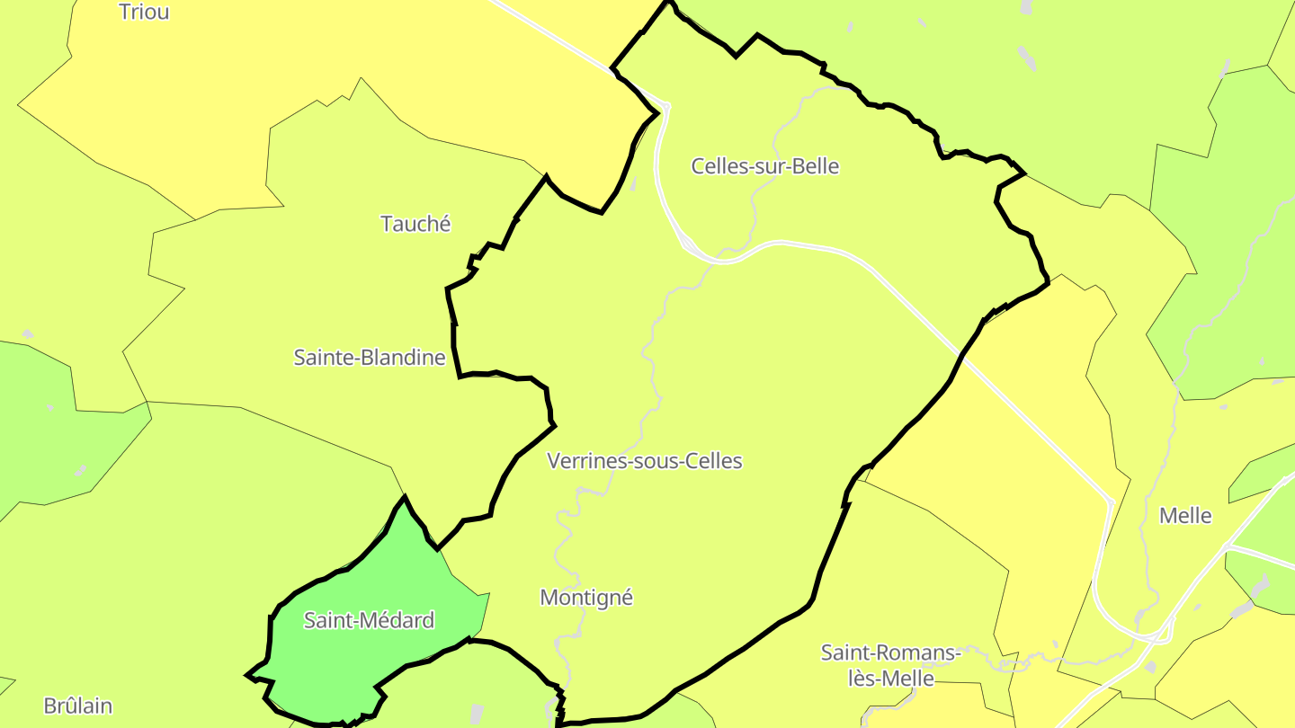 Carte des prix de l'immobilier Celles-sur-Belle