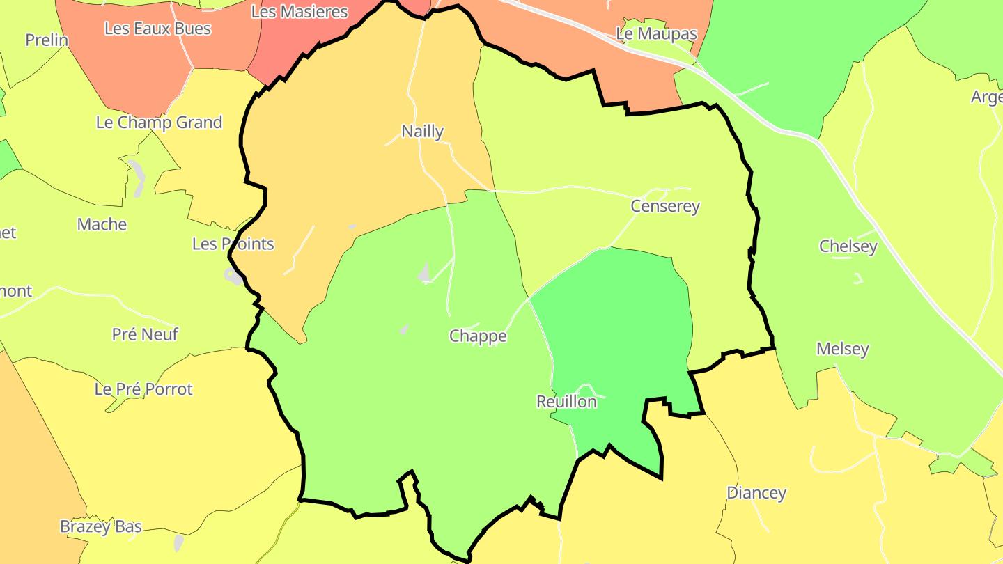 Carte des prix de l'immobilier Censerey