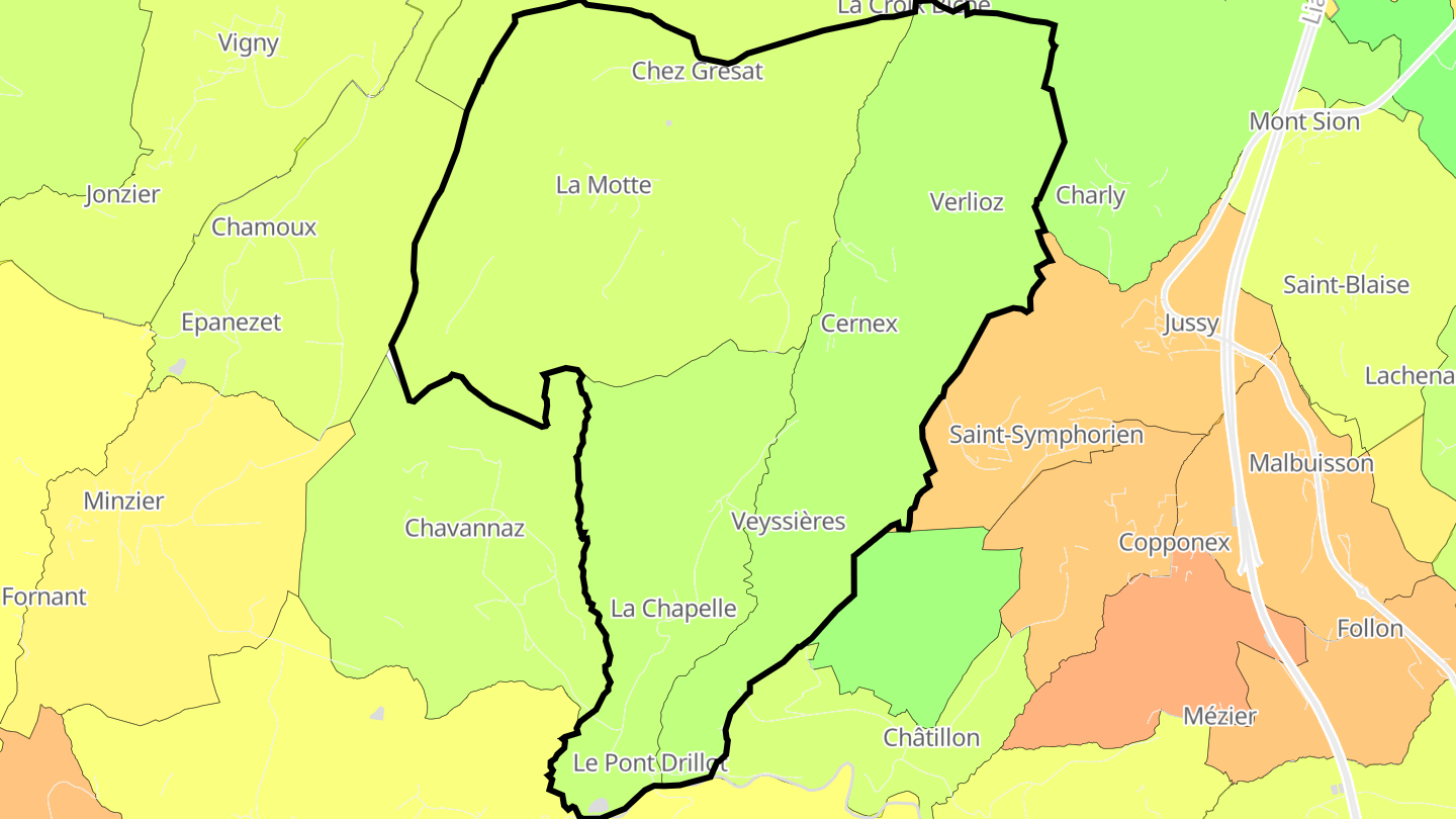 Carte des prix de l'immobilier Cernex