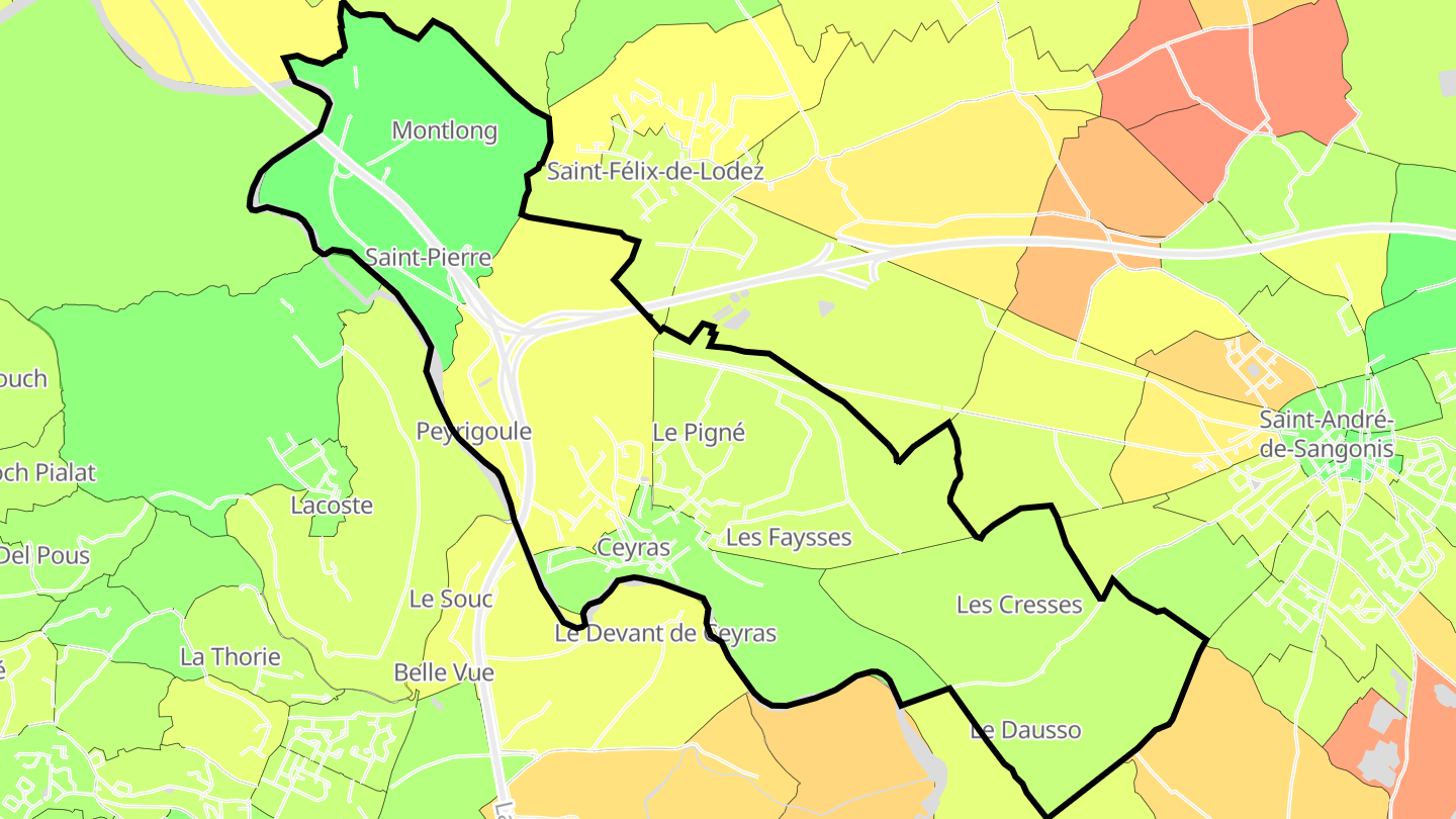 Carte des prix de l'immobilier Ceyras