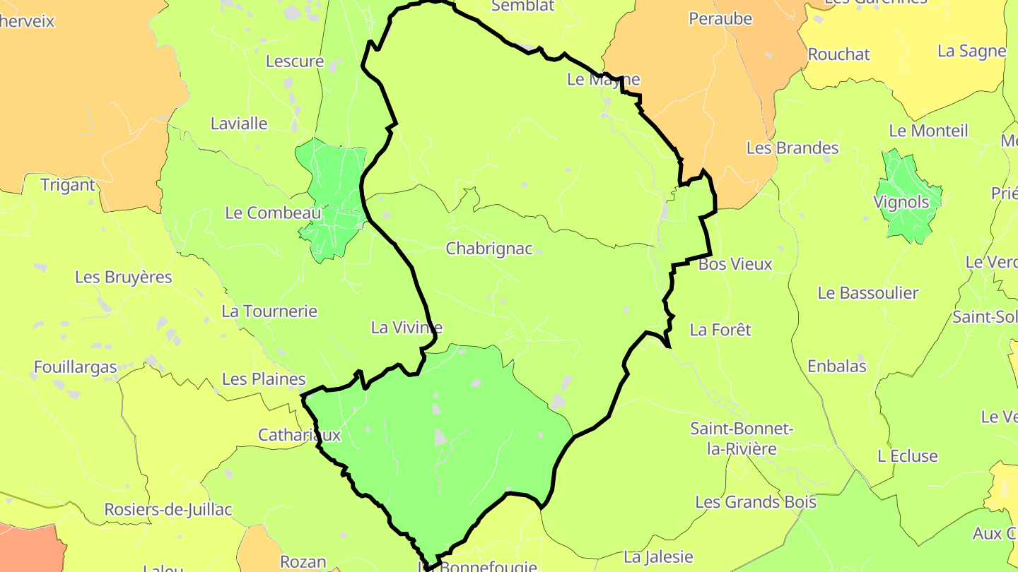 Carte des prix de l'immobilier Chabrignac