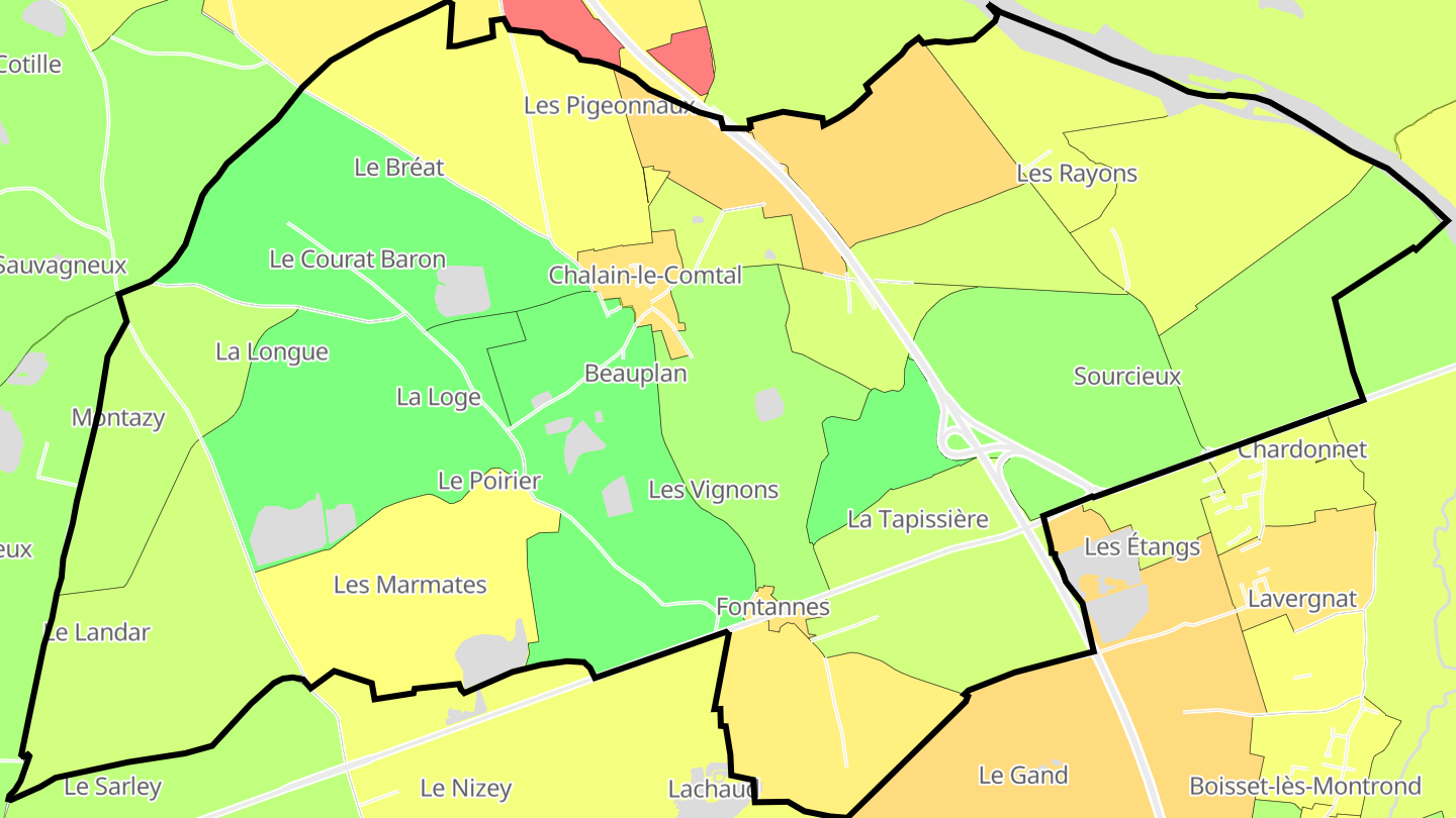 Carte des prix de l'immobilier Chalain-le-Comtal