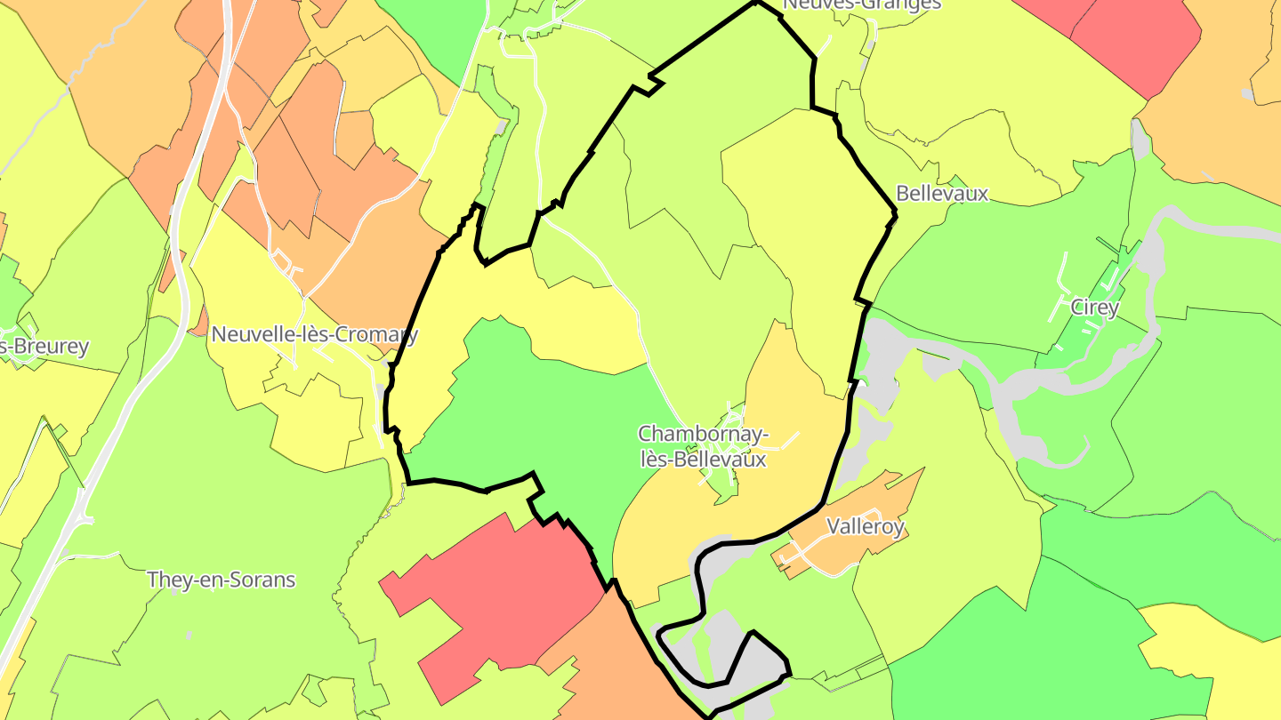 Carte des prix de l'immobilier Chambornay-lès-Bellevaux