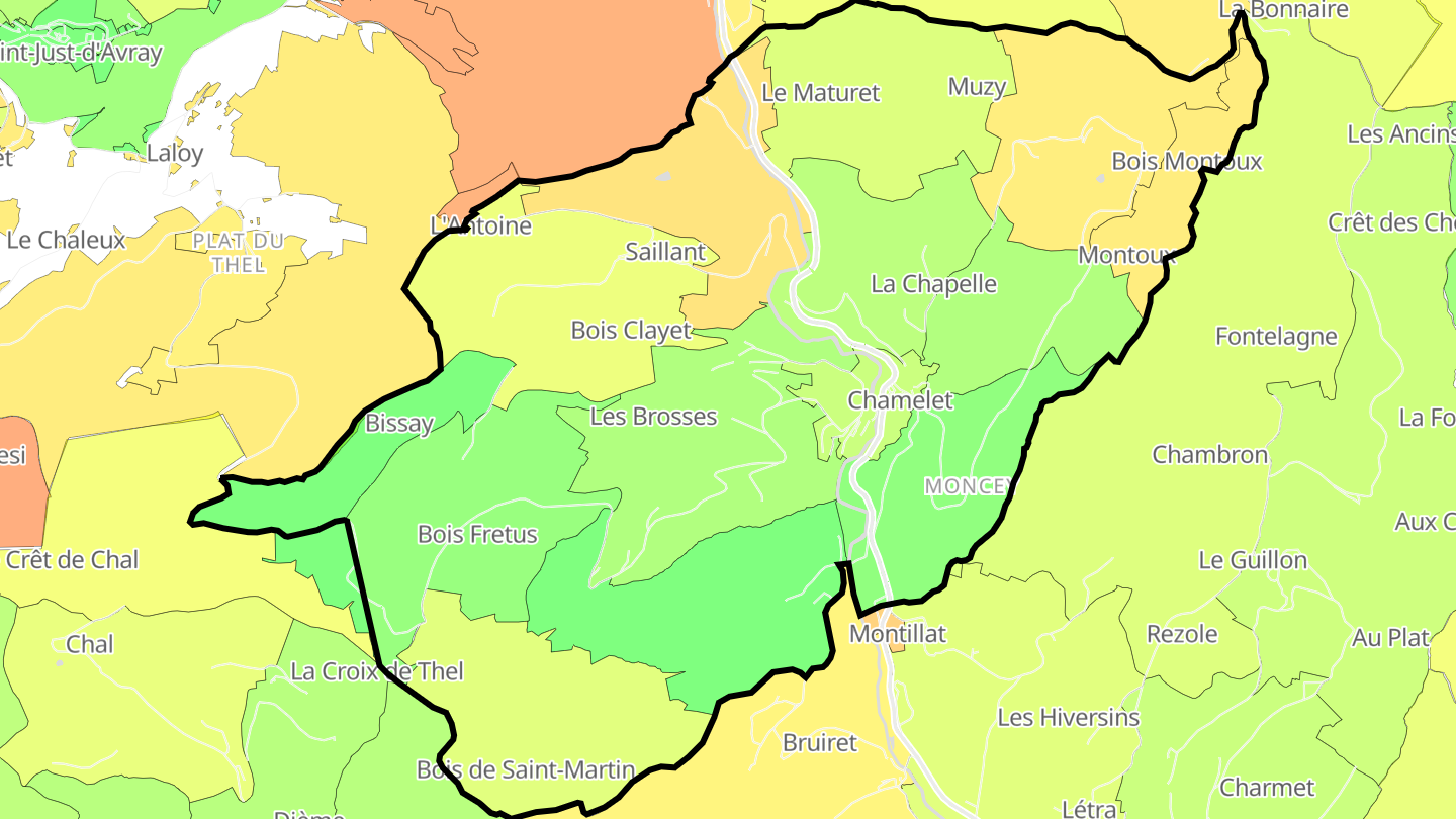 Carte des prix de l'immobilier Chamelet