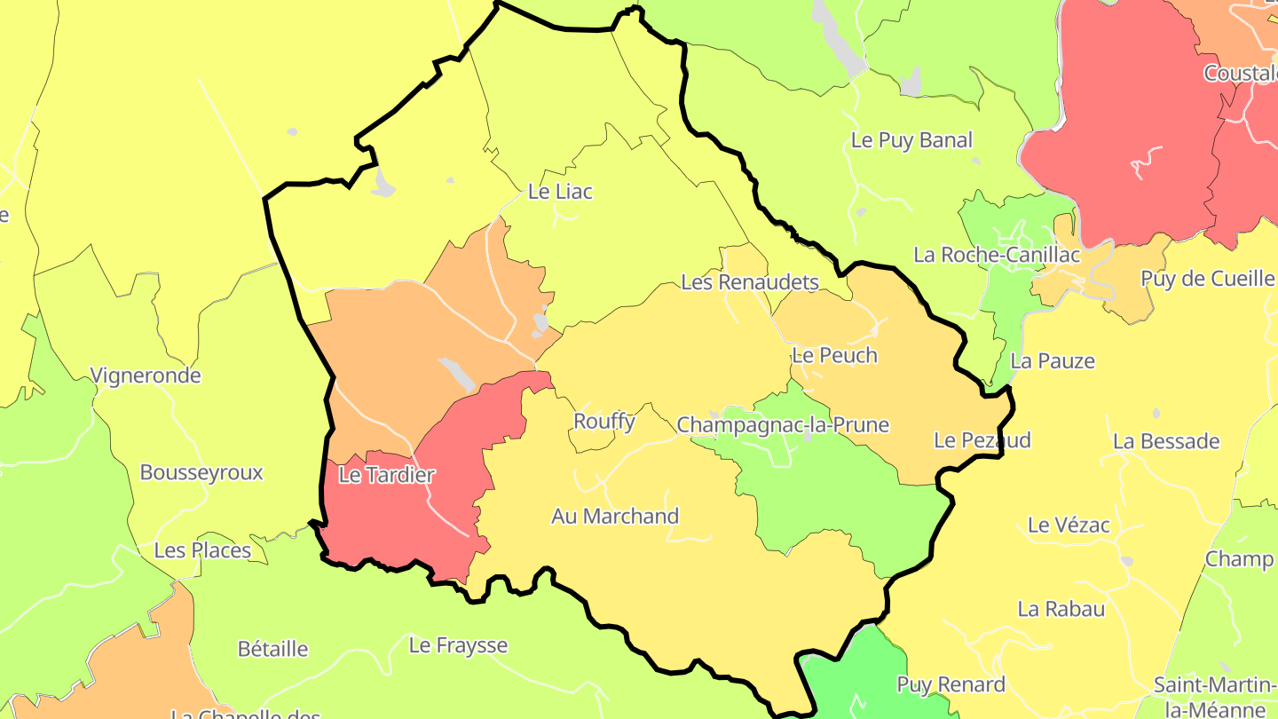 Carte des prix de l'immobilier Champagnac-la-Prune