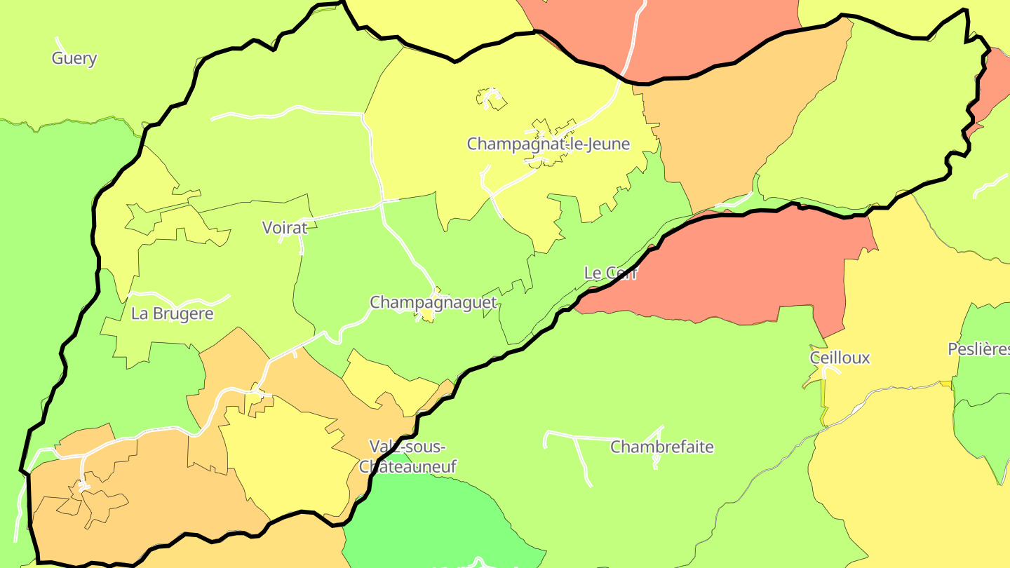 Carte des prix de l'immobilier Champagnat-le-Jeune