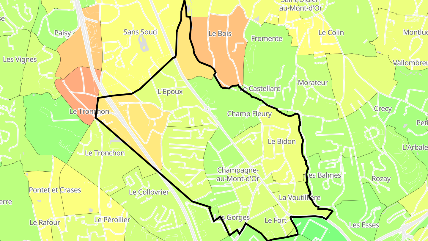 Carte des prix de l'immobilier Champagne-au-Mont-d'Or