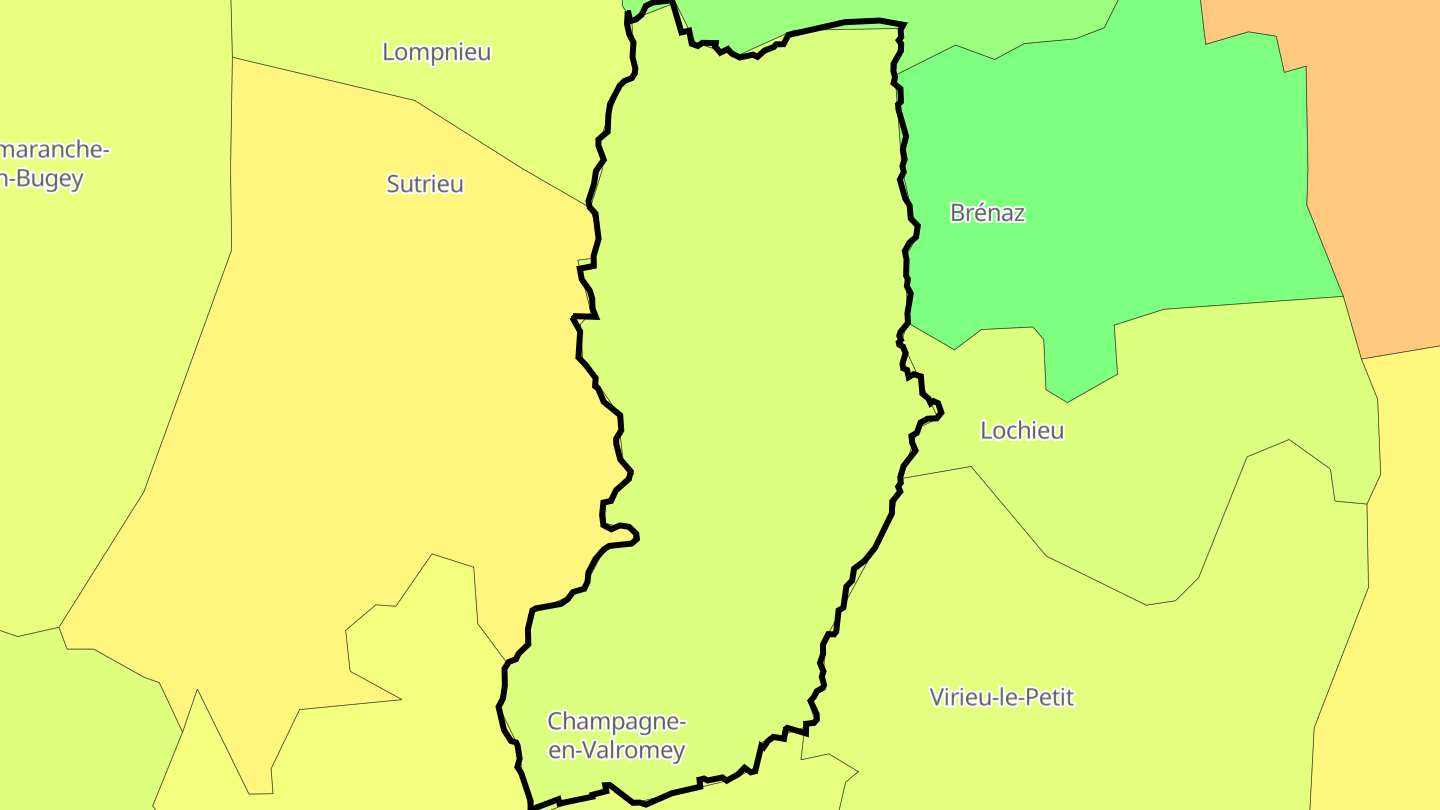 Carte des prix de l'immobilier Champagne-en-Valromey