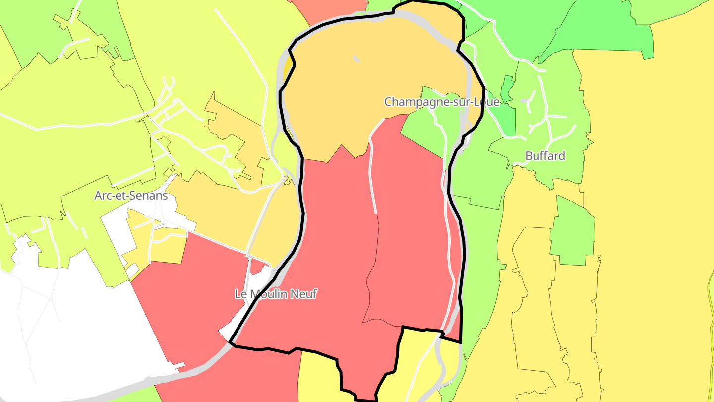 Carte des prix de l'immobilier Champagne-sur-Loue