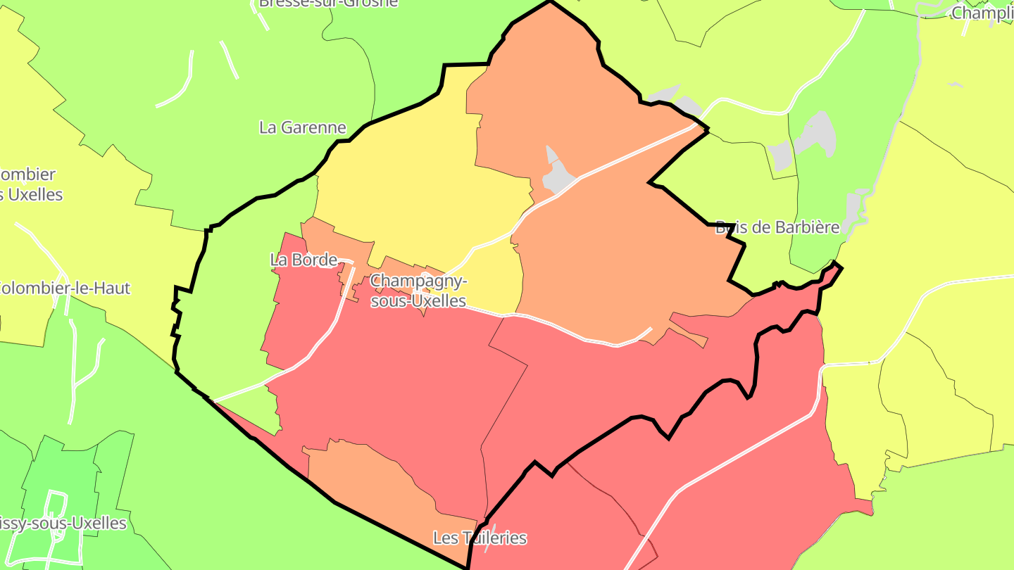 Carte des prix de l'immobilier Champagny-sous-Uxelles