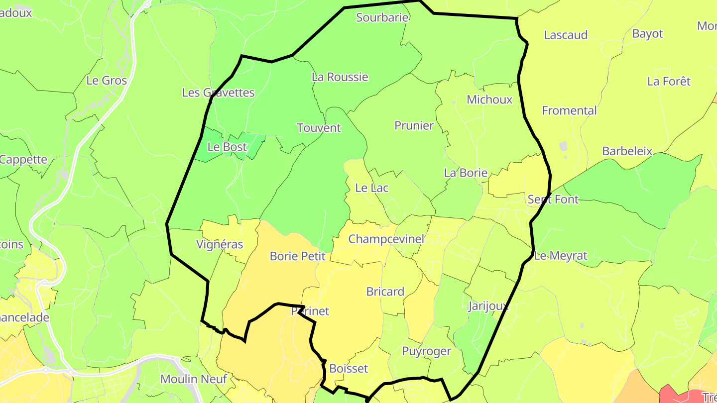 Carte des prix de l'immobilier Champcevinel