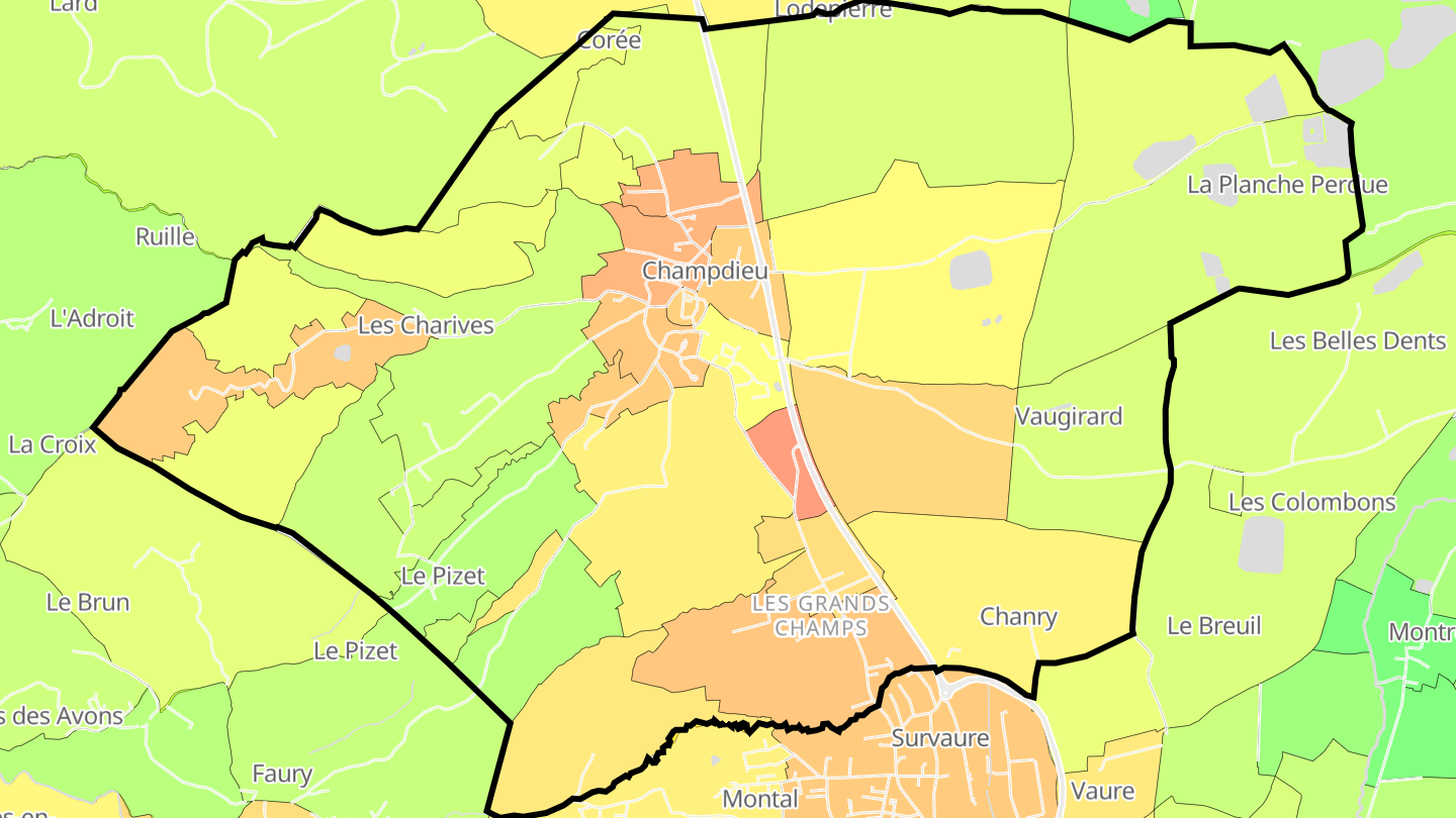 Carte des prix de l'immobilier Champdieu