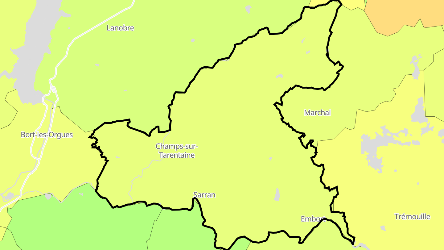 Carte des prix de l'immobilier Champs-sur-Tarentaine