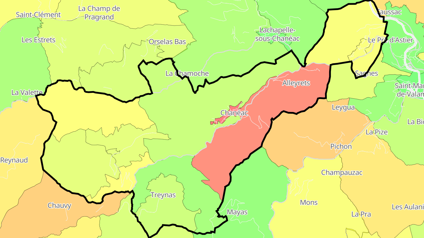 Carte des prix de l'immobilier Chanéac