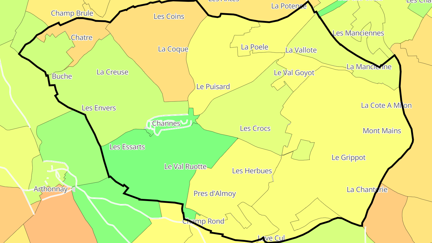 Carte des prix de l'immobilier Channes