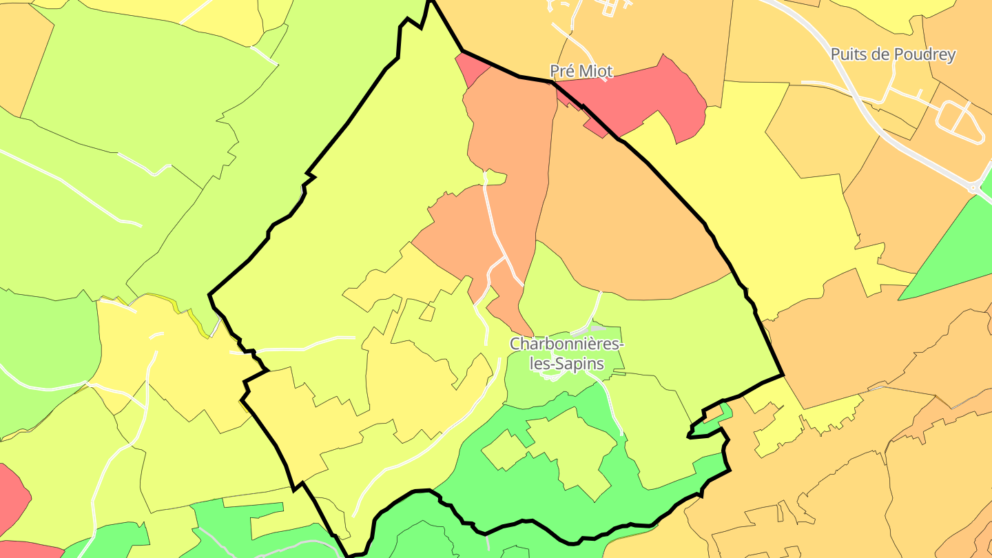 Carte des prix de l'immobilier Charbonnières-les-Sapins