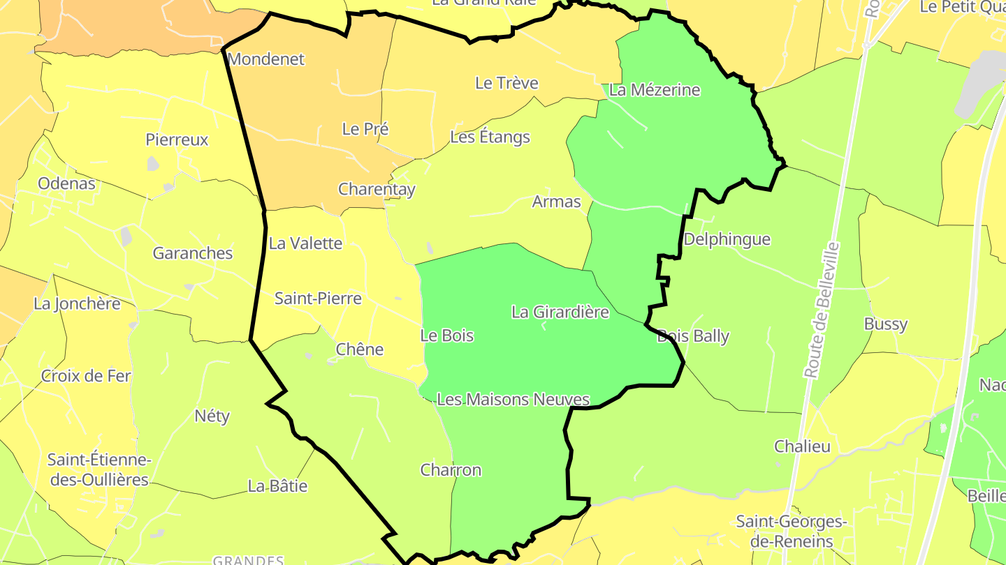 Carte des prix de l'immobilier Charentay