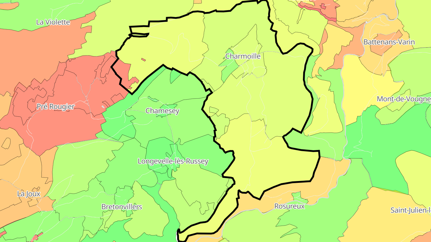 Carte des prix de l'immobilier Charmoille