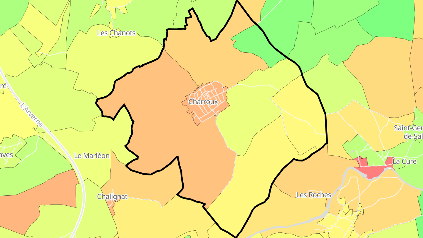 Carte des prix de l'immobilier Charroux