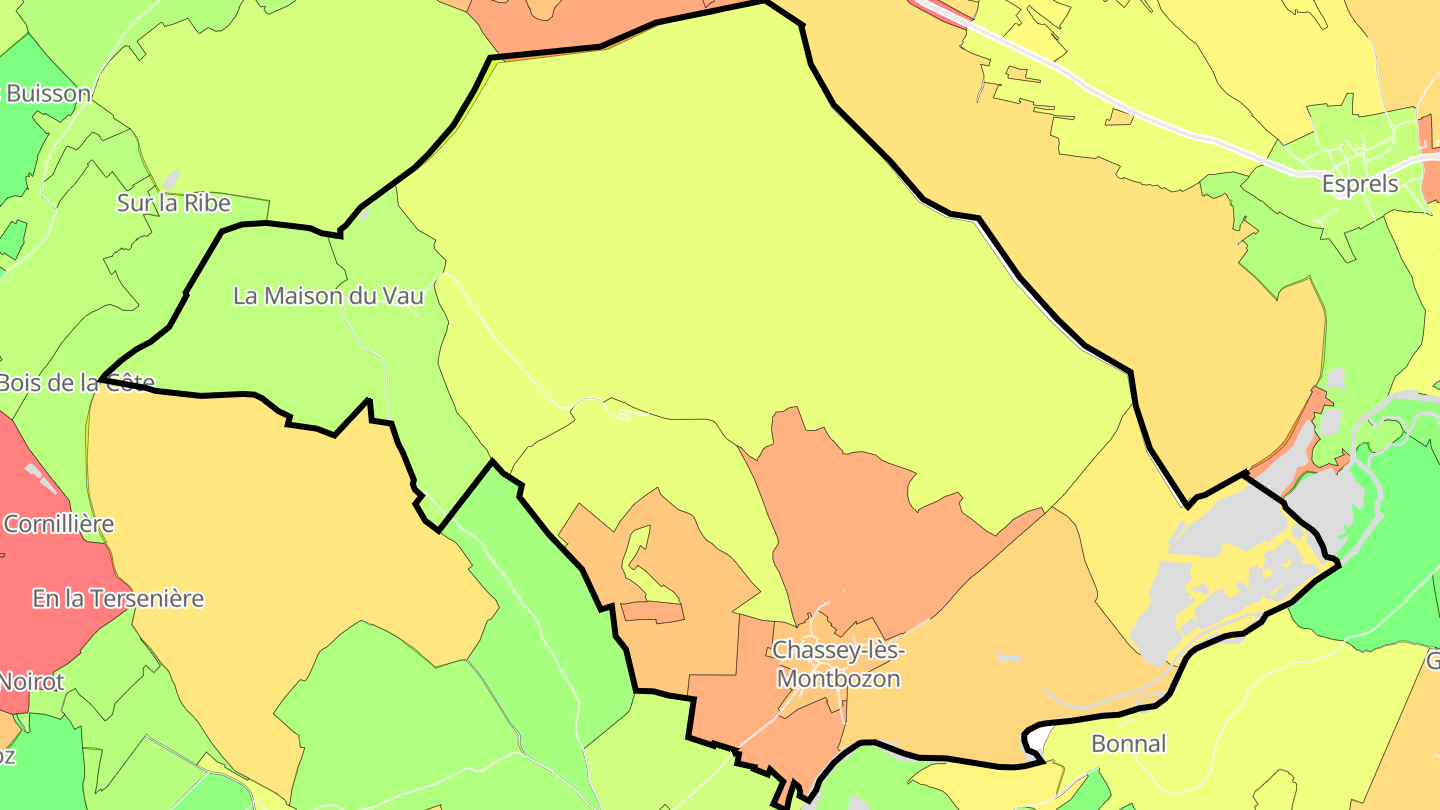 Carte des prix de l'immobilier Chassey-lès-Montbozon