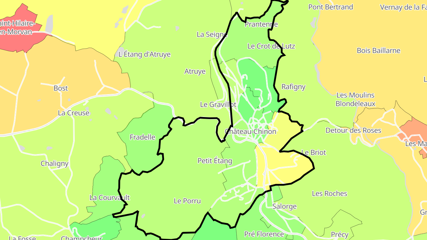 Carte des prix de l'immobilier Château-Chinon (Ville)