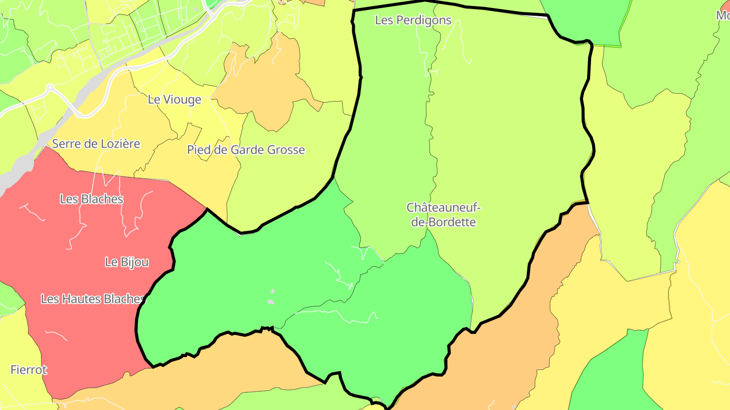Carte des prix de l'immobilier Châteauneuf-de-Bordette