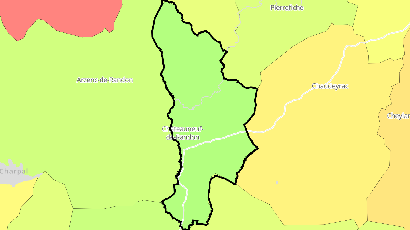 Carte des prix de l'immobilier Châteauneuf-de-Randon