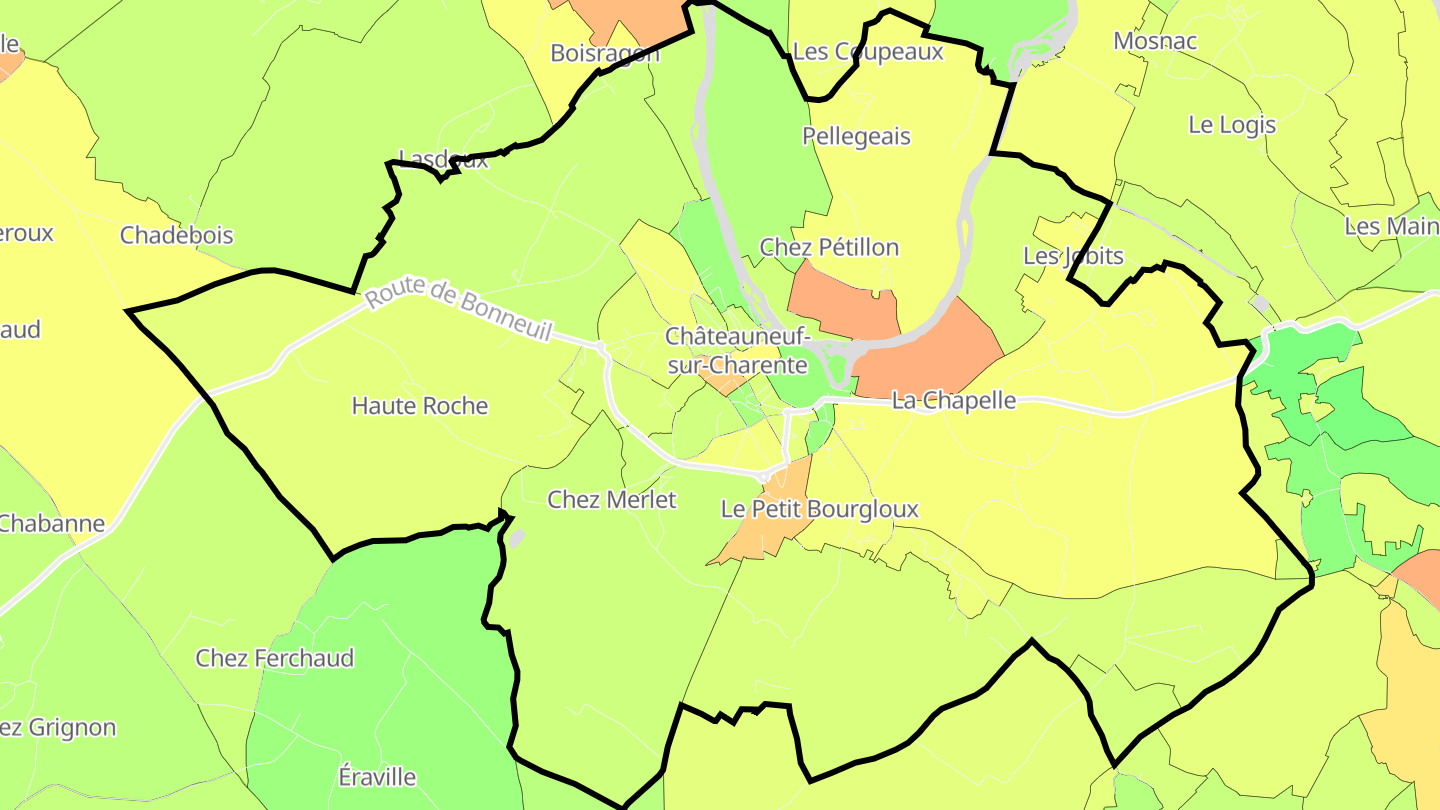 Carte des prix de l'immobilier Châteauneuf-sur-Charente