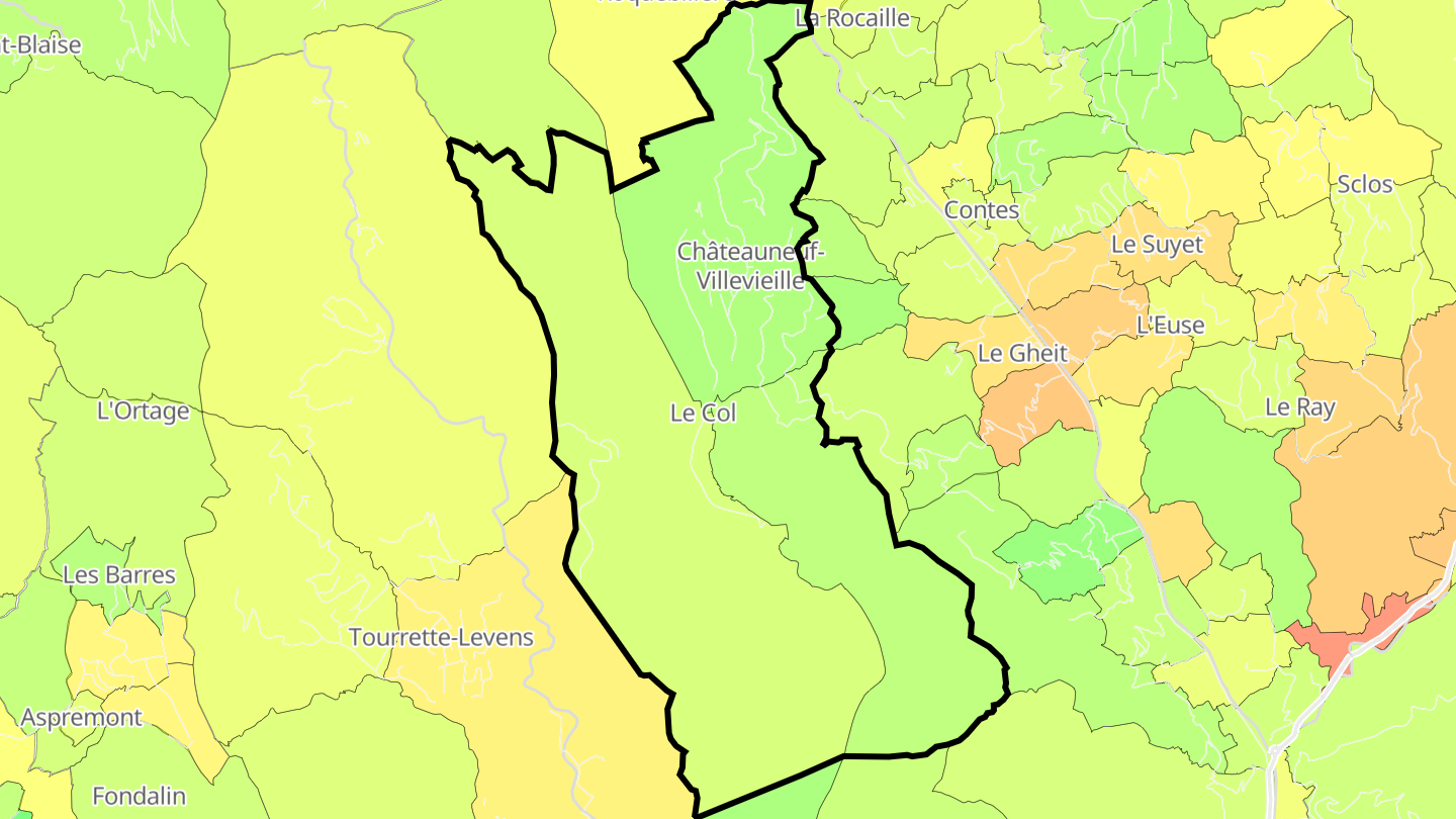 Carte des prix de l'immobilier Châteauneuf-Villevieille