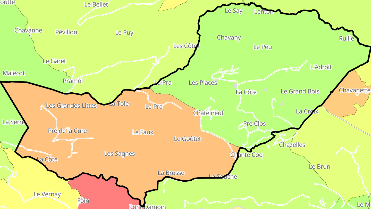 Carte des prix de l'immobilier Châtelneuf