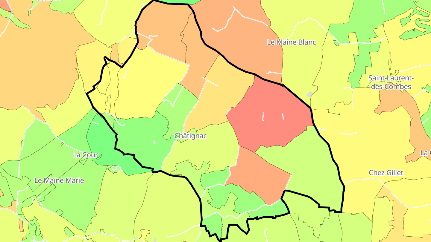 Carte des prix de l'immobilier Châtignac
