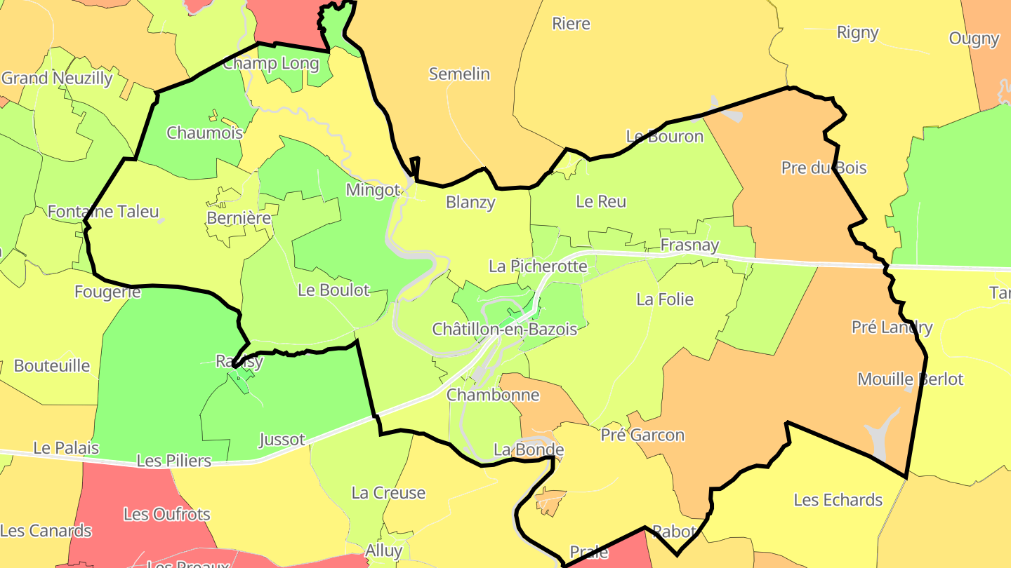 Carte des prix de l'immobilier Châtillon-en-Bazois