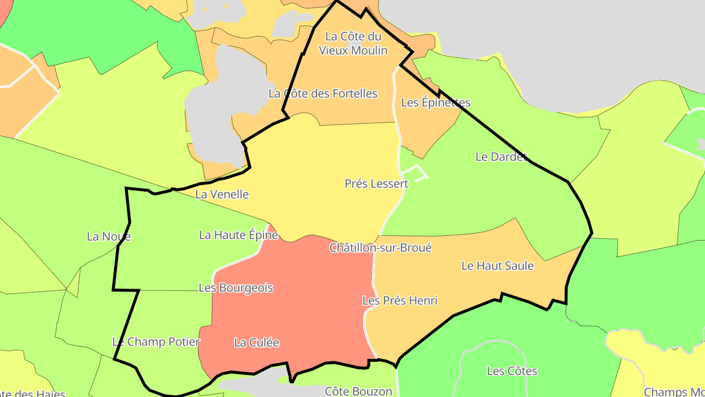 Carte des prix de l'immobilier Châtillon-sur-Broué