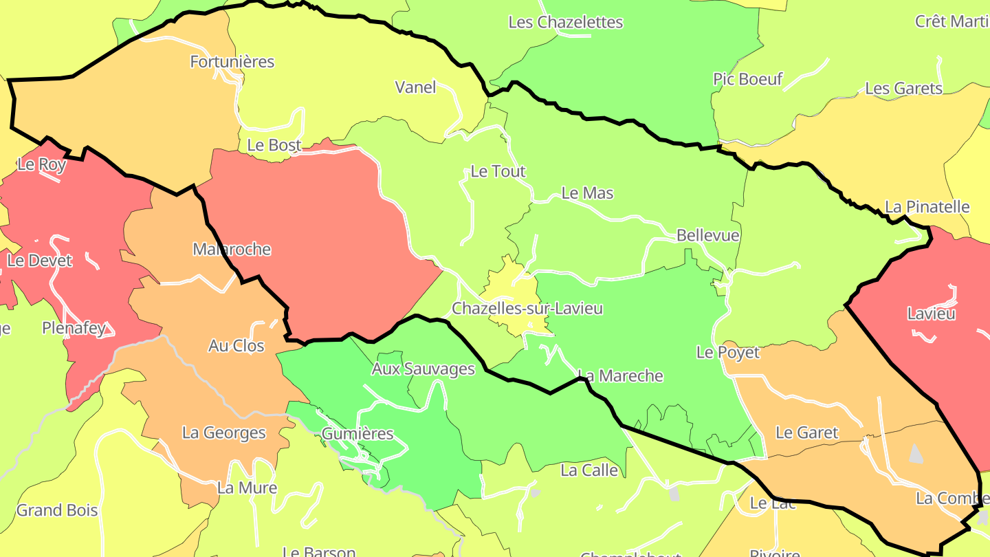 Carte des prix de l'immobilier Chazelles-sur-Lavieu