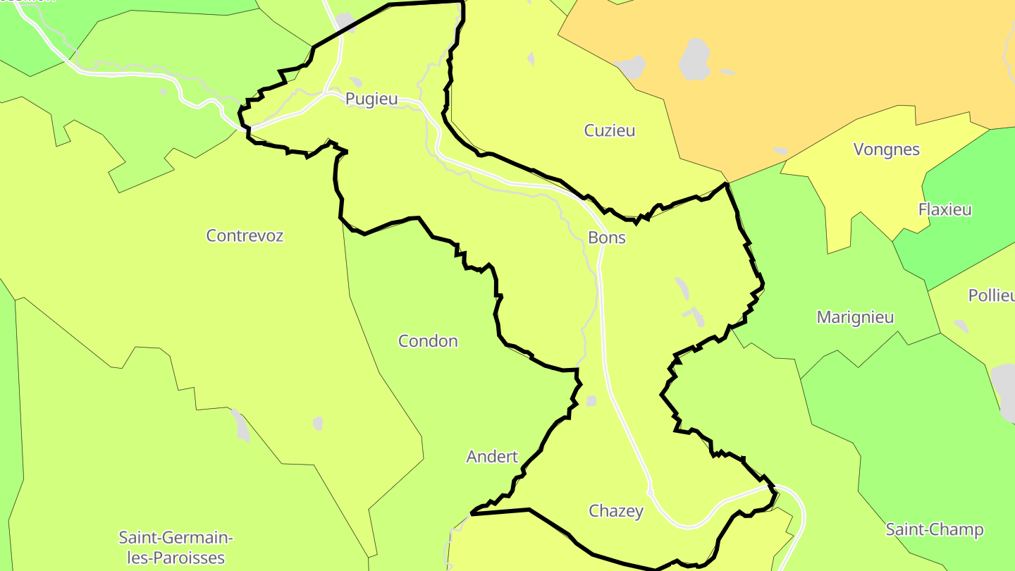 Carte des prix de l'immobilier Chazey-Bons