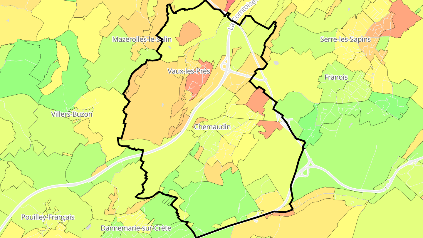 Carte des prix de l'immobilier Chemaudin et Vaux