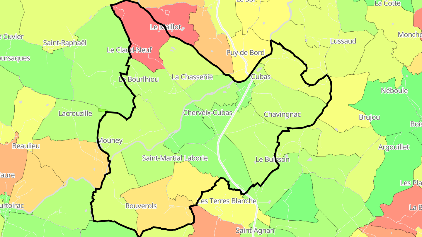 Carte des prix de l'immobilier Cherveix-Cubas