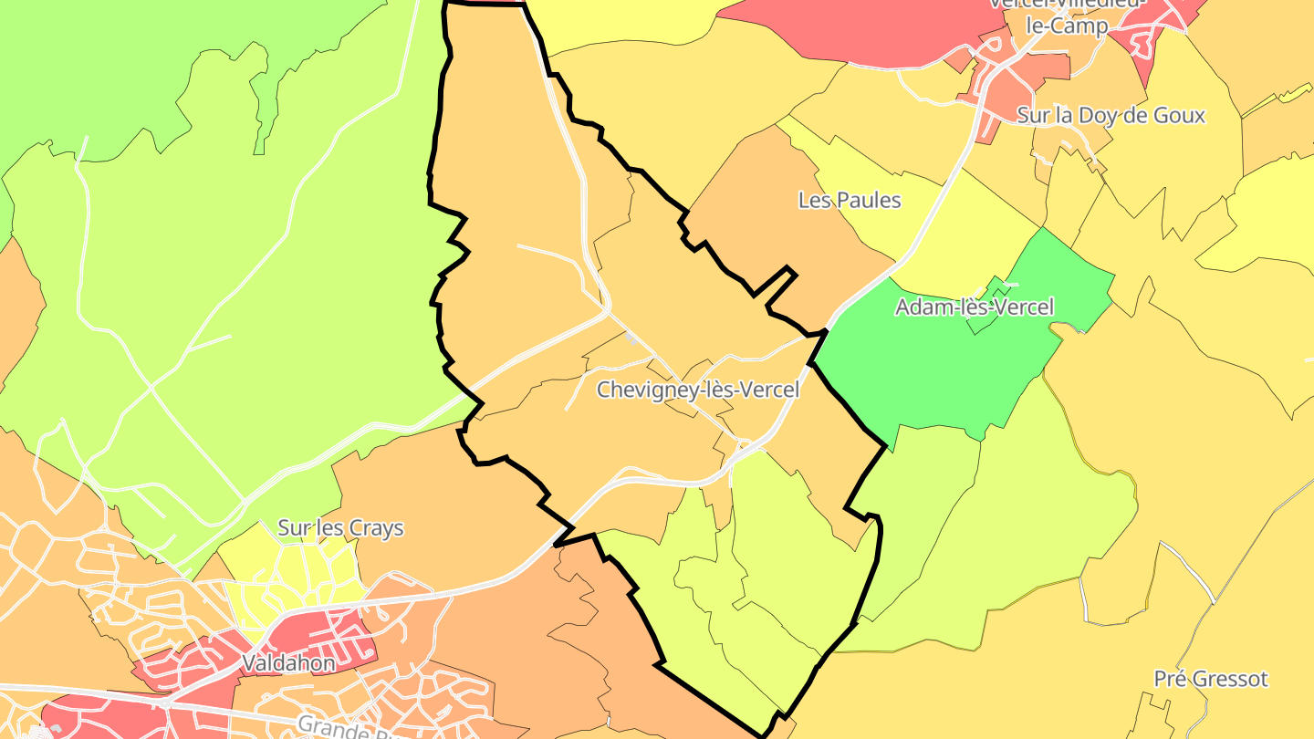 Carte des prix de l'immobilier Chevigney-lès-Vercel