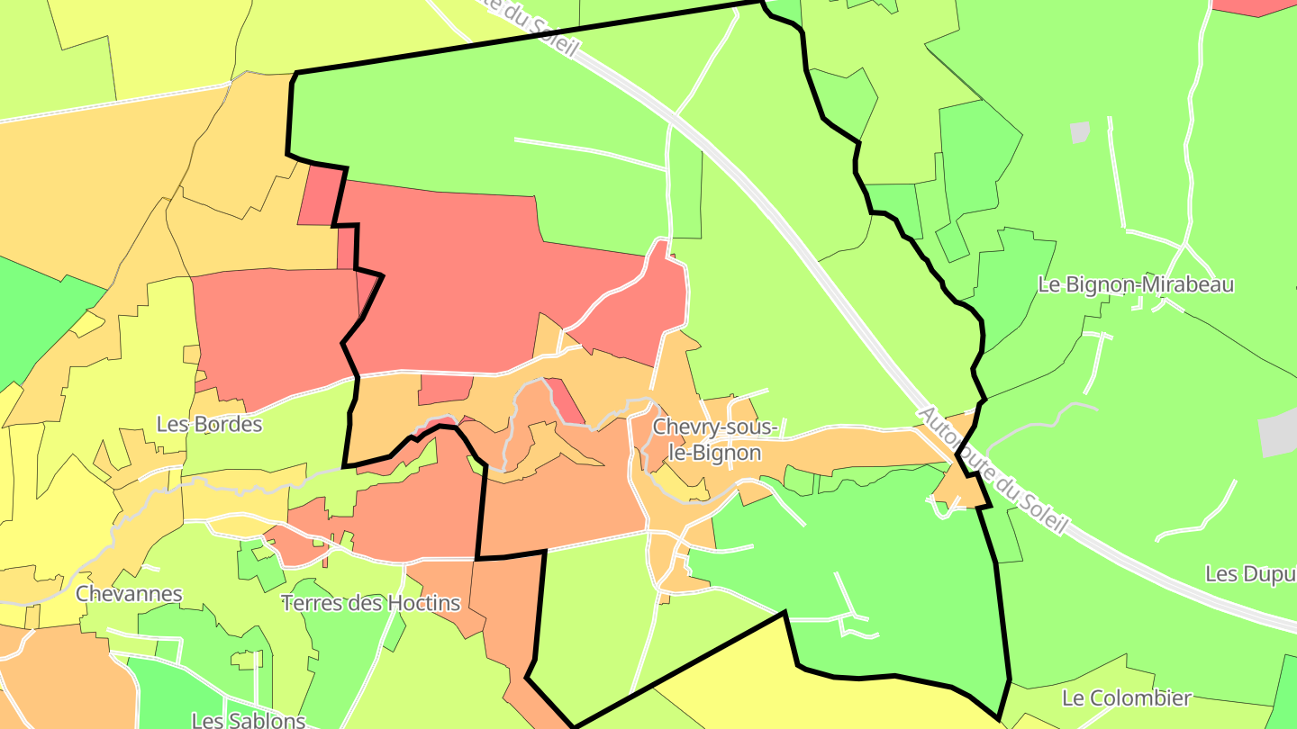 Carte des prix de l'immobilier Chevry-sous-le-Bignon