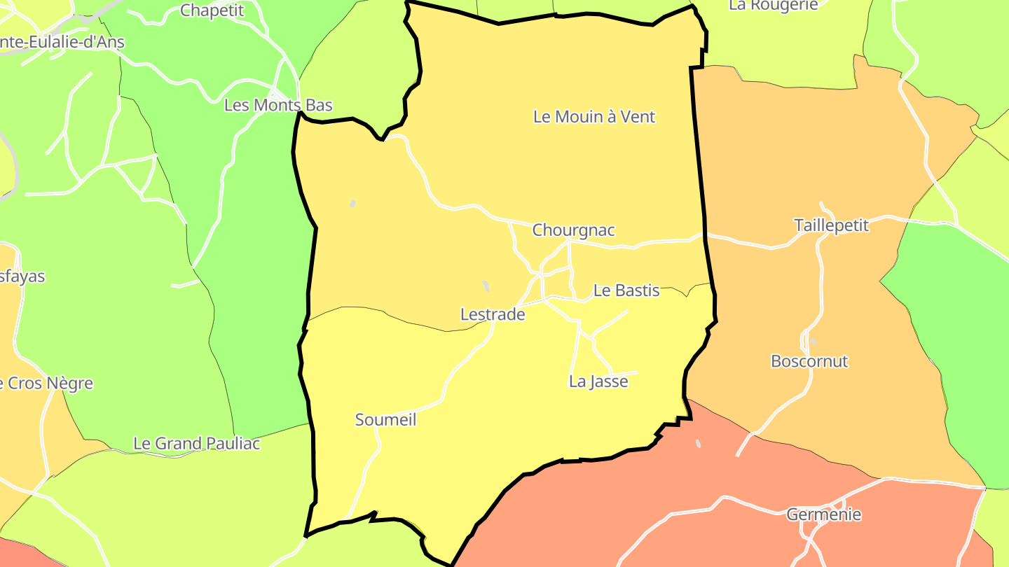 Carte des prix de l'immobilier Chourgnac