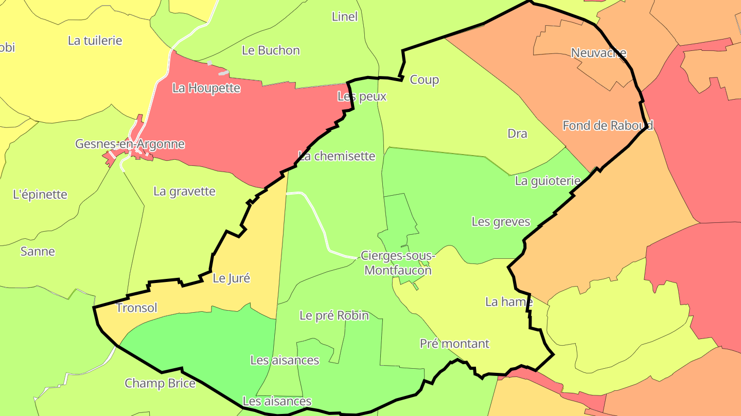 Carte des prix de l'immobilier Cierges-sous-Montfaucon