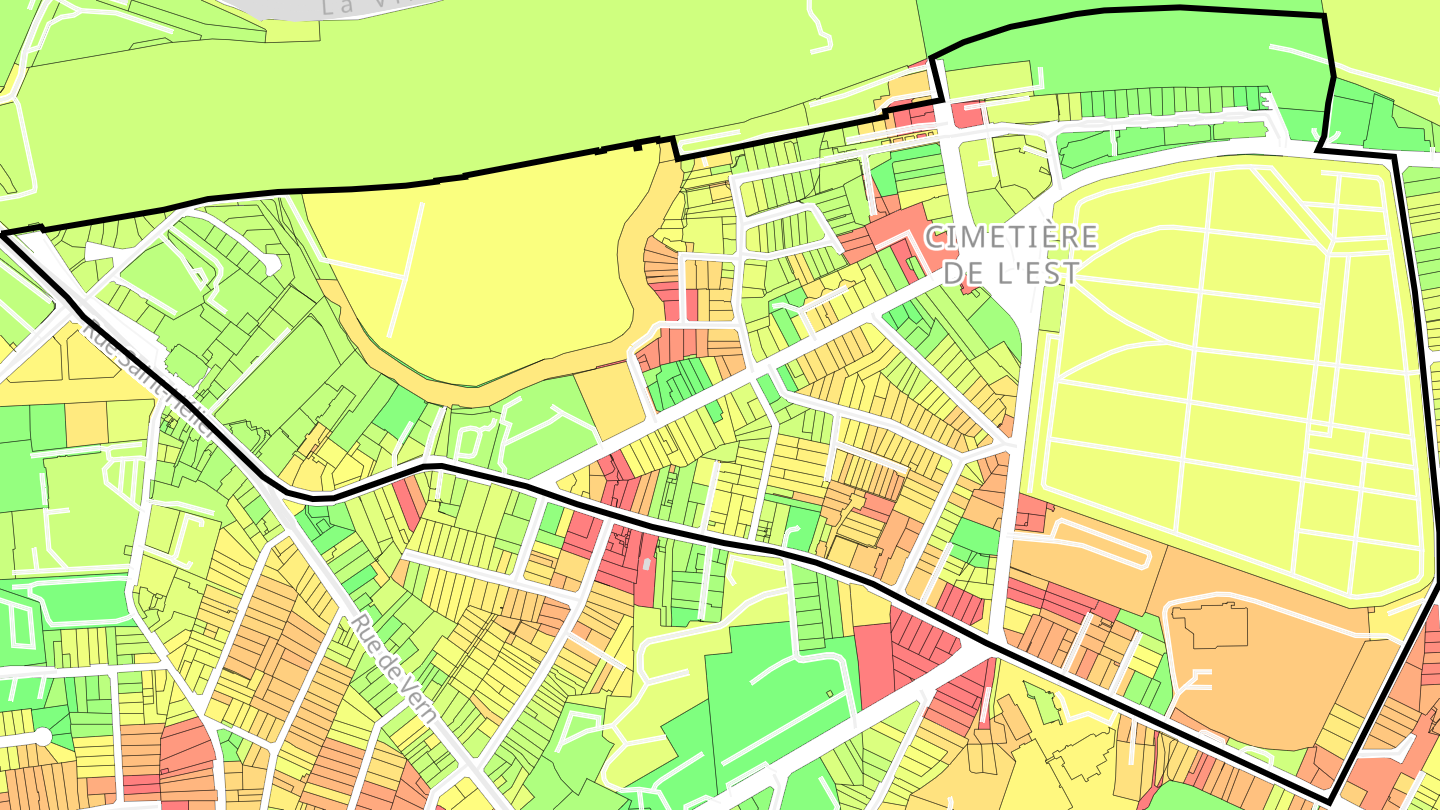 Carte des prix de l'immobilier Cimetière de l'Est