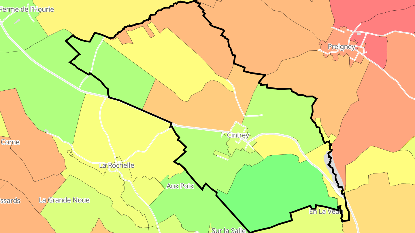 Carte des prix de l'immobilier Cintrey