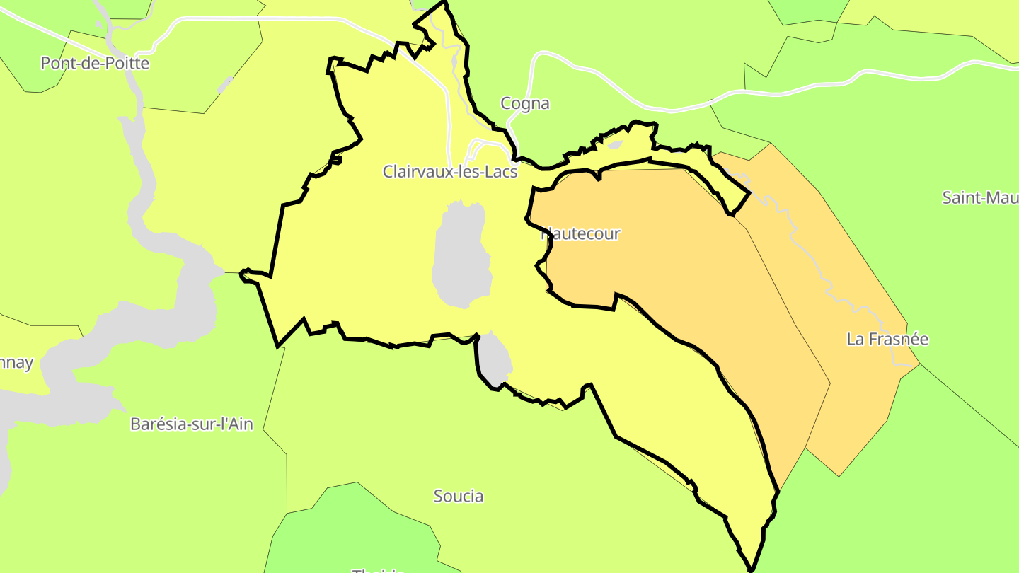 Carte des prix de l'immobilier Clairvaux-les-Lacs