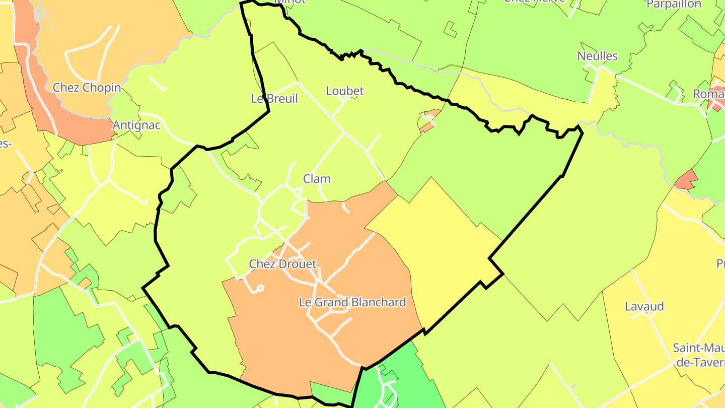 Carte des prix de l'immobilier Clam