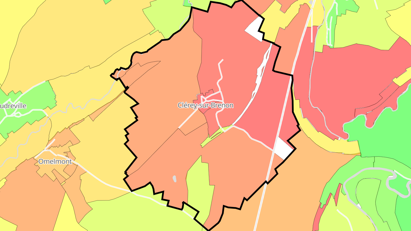 Carte des prix de l'immobilier Clérey-sur-Brenon