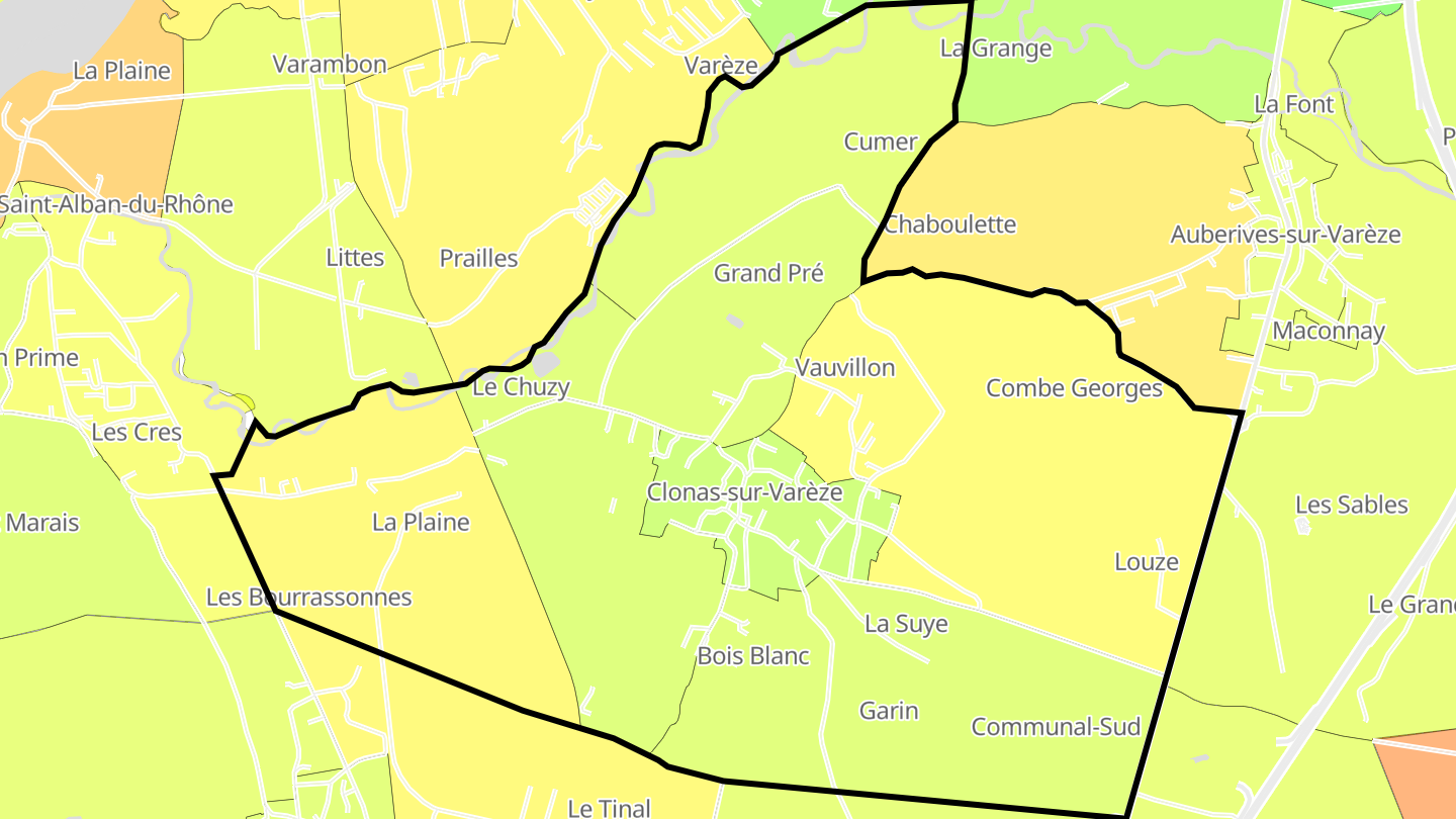 Carte des prix de l'immobilier Clonas-sur-Varèze