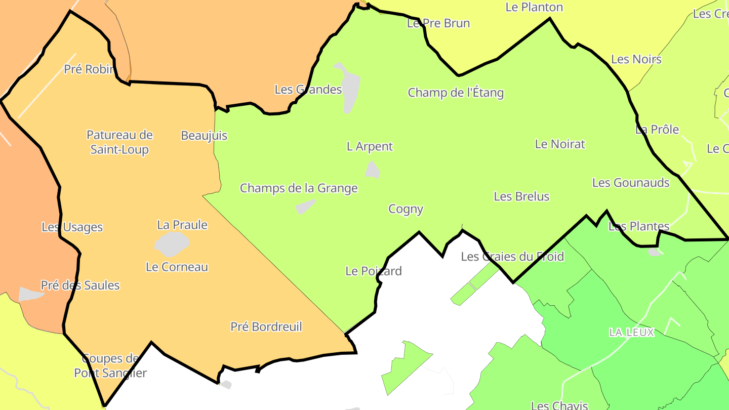 Carte des prix de l'immobilier Cogny