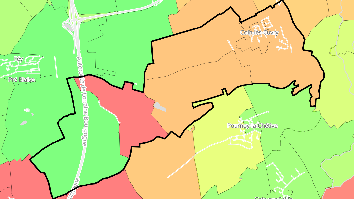Carte des prix de l'immobilier Coin-lès-Cuvry
